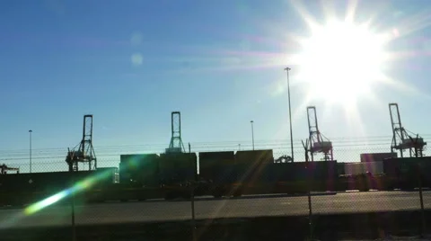 2595 Shipyard Dock with Industrial Container Cargo and Sun Flare, 4K Stock Footage 44406325