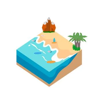 2.5D Sandy beach landscape concept vector illustration. Sandy beach vector wi Stock Illustration