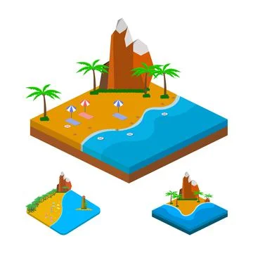 2.5D Sandy beach landscape vector design collection. Sandy beach collection v Illustrazione stock