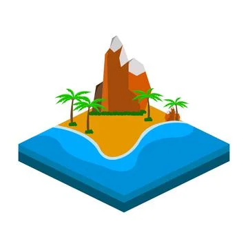 2.5D sandy beach vector design with Hill and tree concept, Sandy beach vector Illustrazione stock