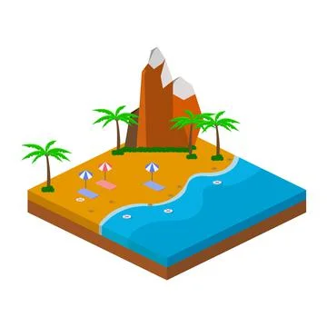 2.5D sandy beach vector design with Hill concept, Sandy beach vector with 2.5 Illustrazione stock