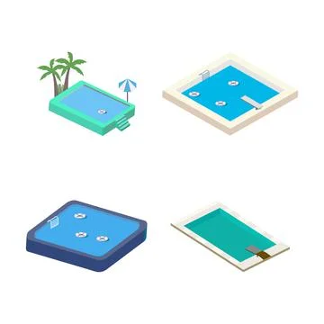 2.5D swimming pool landscape vector collection. Swimming pool collection vect Stock Illustration