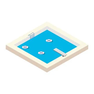 2.5D swimming pool vector design with the lifebuoy concept, Swimming pool vec Stock Illustration