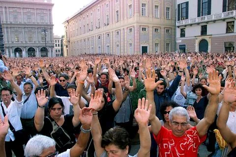 25th anniversary of first violent protests at 2001 G8 summit, Genoa, Italy - 24  Stock Photos