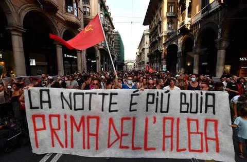 25th anniversary of first violent protests at 2001 G8 summit, Genoa, Italy - 18  Stock Photos