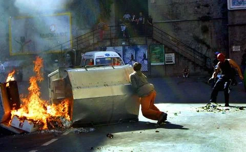 25th anniversary of first violent protests at 2001 G8 summit, Genoa, Italy - 21  Stock Photos