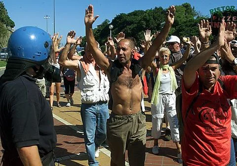 25th anniversary of first violent protests at 2001 G8 summit, Genoa, Italy - 21  Stock Photos