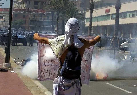 25th anniversary of first violent protests at 2001 G8 summit, Genoa, Italy - 21  Stock Photos