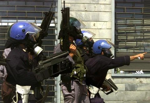 25th anniversary of first violent protests at 2001 G8 summit, Genoa, Italy - 21  Stock Photos