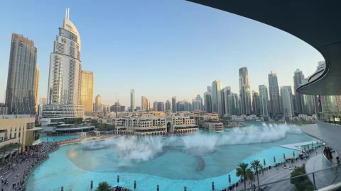25th April 2024 - Dubai, UAE. Dubai Fountain Water Show as Seen from Dubai Mall 스톡 동영상 332553846