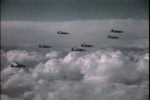 A-26 aircraft in flight over clouds flying - 1945 Stock Footage 104649310