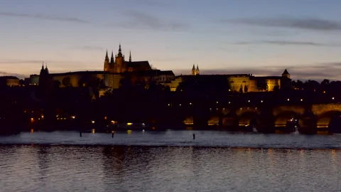 26 Evening View Vltava River And Prague Castle Czech Republic Stock Footage 138867526