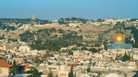 26 Jerusalem, panoramic shot, Dome of the Rock Mosque with Jerusalem Skyline 動画素材 46018183