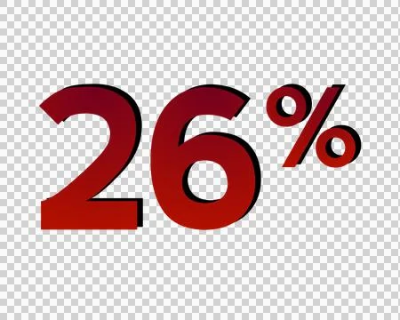 26% percent discount symbol with a red gradient on a transparent background Illustration