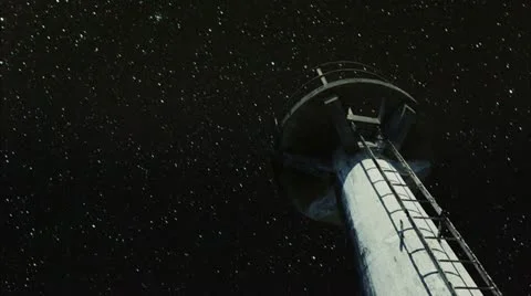 26 Starry sky turning around the Earth against lighthouse Stock Footage 10807036