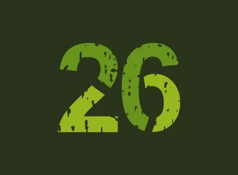 26 vector number made of grungy, grunge texture. Rubber stamp imprint style.  Stock Illustration