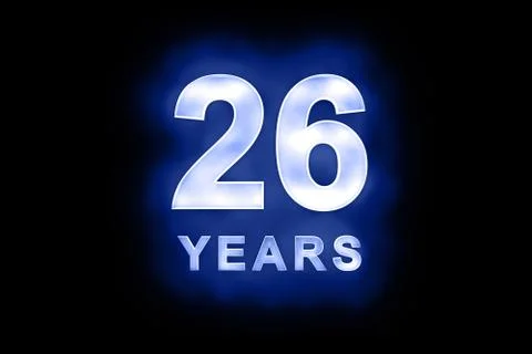 26 years in glowing white numbers on blue Stock Illustration
