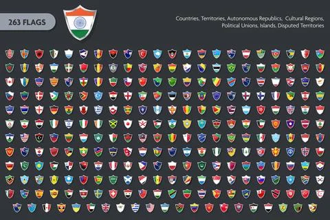 263 World Flag Shields - National Country Badge Icons for Nations Territori.. Stock Illustration