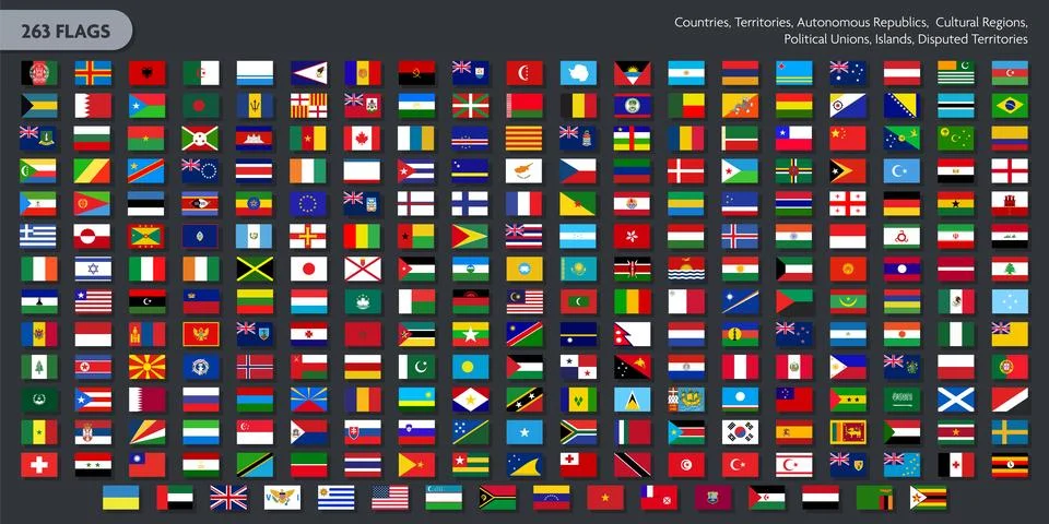 263 World Flags Collection Vector Set of Countries Territories Regions and .. Stock Illustration