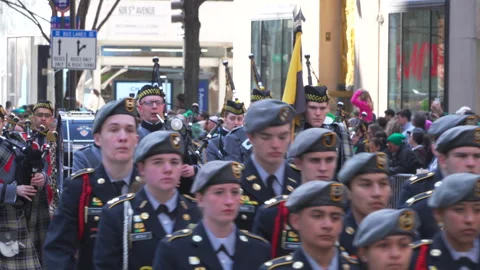 The 263rd New York City St. Patrick’s Day Parade kicks off on Fifth Avenue Stock Footage 281391453
