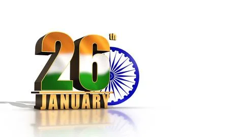26th January Indian Flag Text with Ashoka Chakra — Republic Day Ilustración de archivo