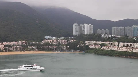 27 2 2021 beach and sea in discovery bay, Lantau Island, hong kong in a foggy Stock Footage 153201567