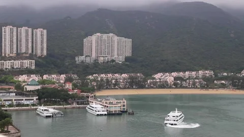 27 2 2021 beach and sea in discovery bay, Lantau Island, hong kong in a foggy Stock Footage 153201573