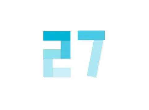27 number, vector logo, paper cut desing font made of blue color tones .Isola Stock Illustration