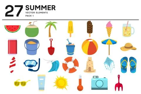 27 Summer Vector Elements Stock Illustration