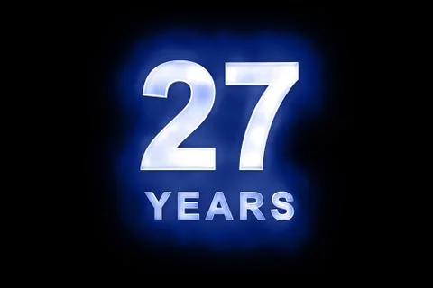 27 years in glowing white numbers on blue Stock Illustration