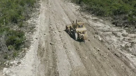 270° Bulldozer Drone Orbit - Road Clearing Aerial (4K/30fps) Stock Footage 274691952