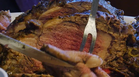 2701 Standing Rib Roast Being Cut For Serving, 4K  Stock Footage 45703819
