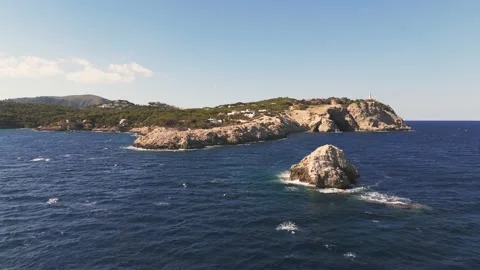 Aerial Drone Footage Approaching Mallorca at Cala Gat, Spain from the sea. Aerial Drone Footage Approaching Mallorca at Cala Gat, Spain from the sea.