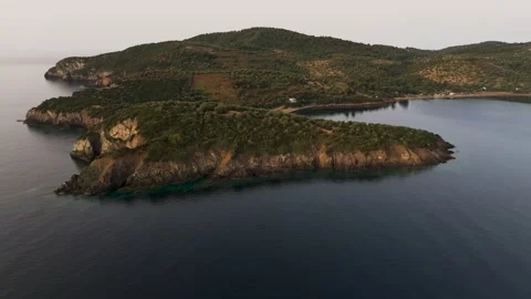 Circling Drone View of Paliouri Coast at Sunrise, Halkidiki, Greece Circling Drone View of Paliouri Coast at Sunrise, Halkidiki, Greece