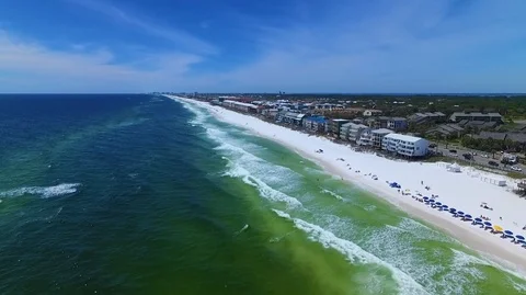 2.7K Drone Flying Over White Sandy Ocean Beach Stock Footage 109229636