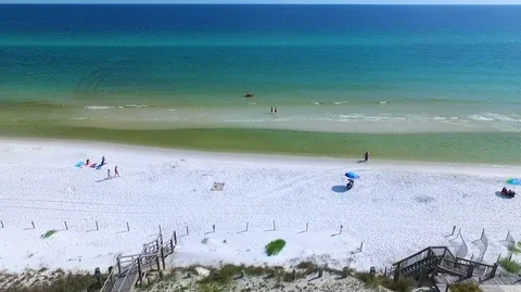 2.7K Drone Flying Over White Sandy Beach and Out to Ocean Video stock 109299690