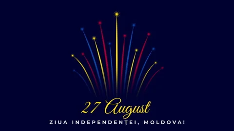 27th of august, moldova independence day. Moldovan colorful fireworks flag Stock Footage 342151091