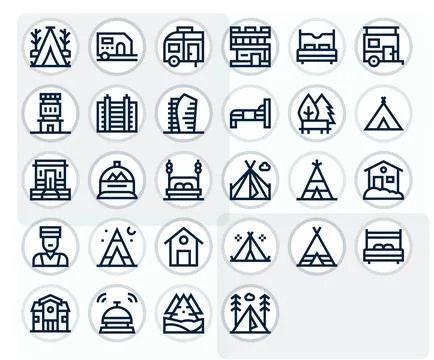 28 128x128 Bold Line Vector Icons optimized for Lodging Display Perfect displ Stock Illustration
