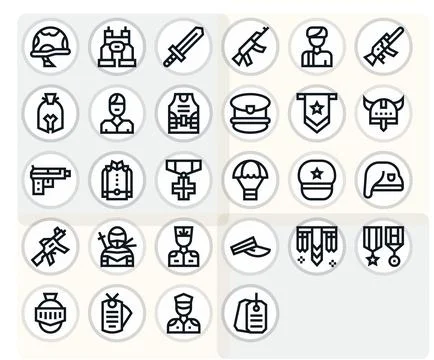 28 128x128 Bold Line Vector Icons for Soldier with Pixel Aligned precision Stock Illustration