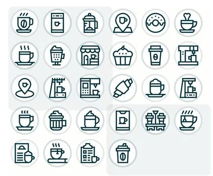 28 128x128 Bold Line Vector Icons optimized for Coffee Shop Editable display Stock Illustration
