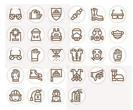 28 128x128 Editable Vector Icons for Safety Equipment in Bold Line Theme Stock Illustration