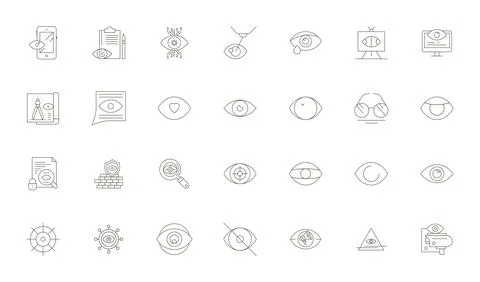 28 128x128 PIXEL Perfect Vector Icons for Eye in Thin Line Theme Stock Illustration