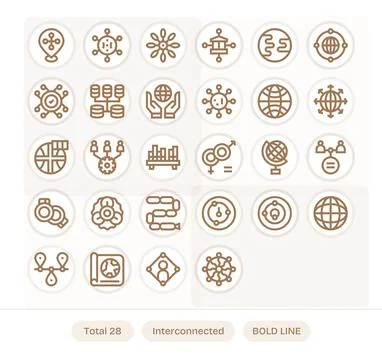 28 128x128 Vector Icons for Interconnected in PIXEL Perfect Bold Line Format Stock Illustration