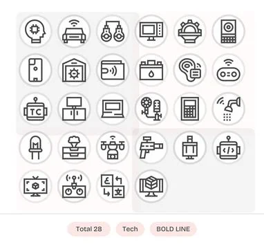 28 256x256 Bold Line Vector Icons optimized for Tech PIXEL Perfect display Stock Illustration