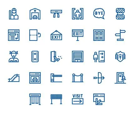 28 256x256 Pixel Aligned Vector Icons for Exit in Bold Line Theme Stock Illustration
