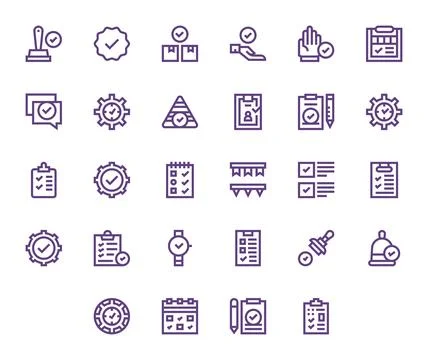 28 256x256 Vector Icons for Done in Pixel Aligned Bold Line Format Ilustração Stock