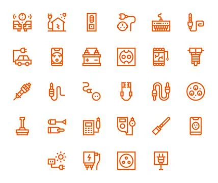 28 256x256 Vector Icons for Plug in PIXEL Perfect Bold Line Format Stock Illustration