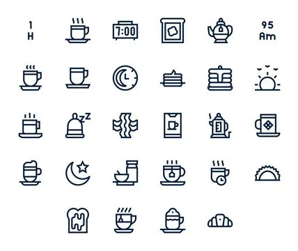 28 64x64 Bold Line Grid Fitted Vector Icons for Morning Projects Stock Illustration