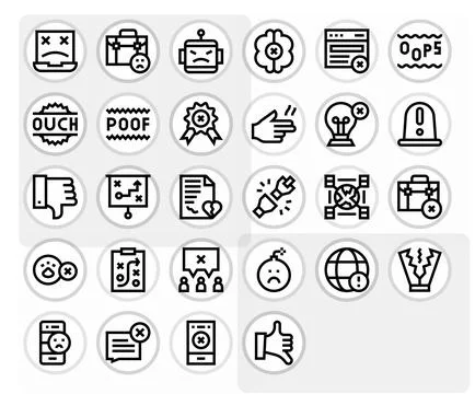 28 64x64 Bold Line Vector Icons optimized for Failure Grid Fitted display Stock Illustration