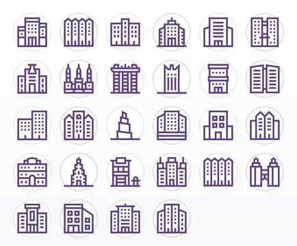 28 64x64 Bold Line Vector Icons for HighRise with Editable precision Stock Illustration